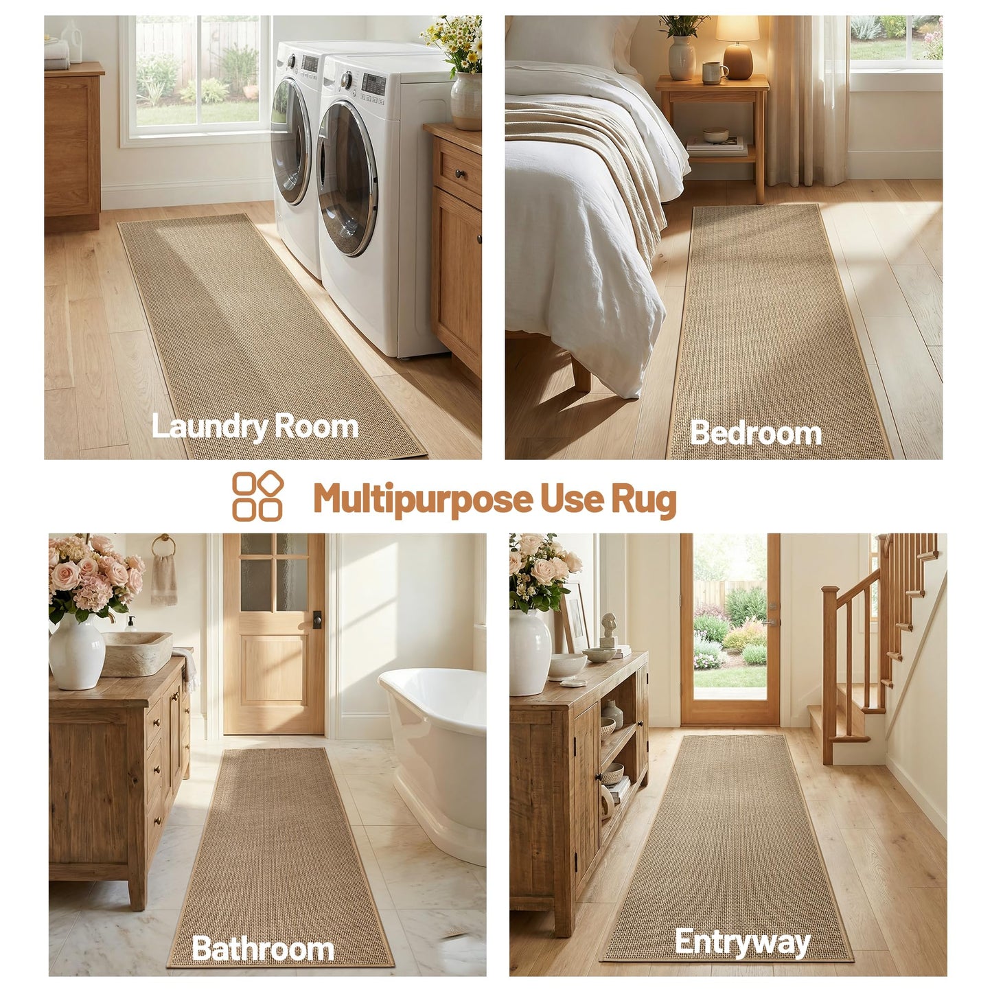 Beige Kitchen Rugs Non Slip Washable Set of 2 PCS, Cushioned Rugs for Kitchen Floor, Absorbent Runner Rug Comfort Mats with Rubber Backing for Kitchen, Hallway, Bathroom, Bedroom, 17.3"x30"+17.3"x47"