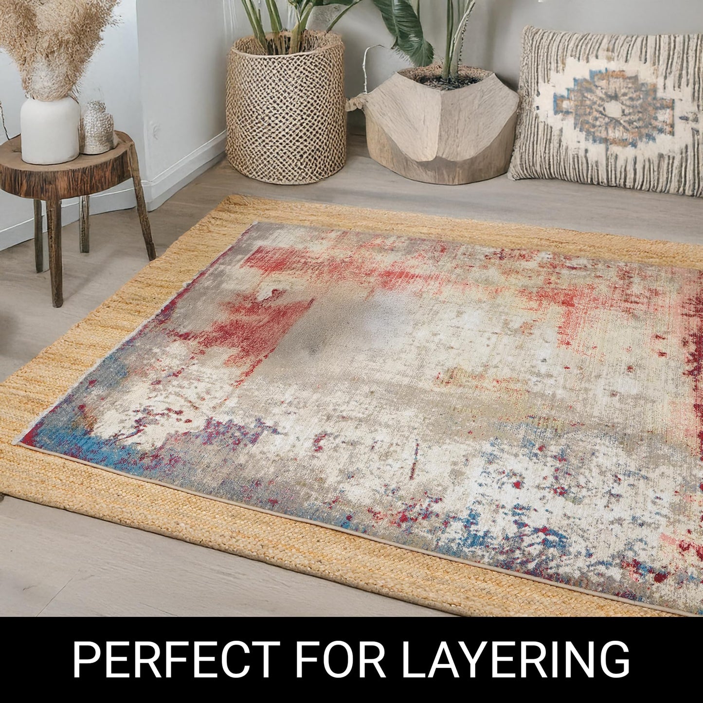 CRAFTBERRY 6x9 Jute Hand Woven Area Rug, Reversible, Rectangular, Solid Farmhouse Design, Natural Fiber, for High Traffic Areas, Bedroom, Living Room, Dining Room, Hallway, Office, Kitchen, Entryway