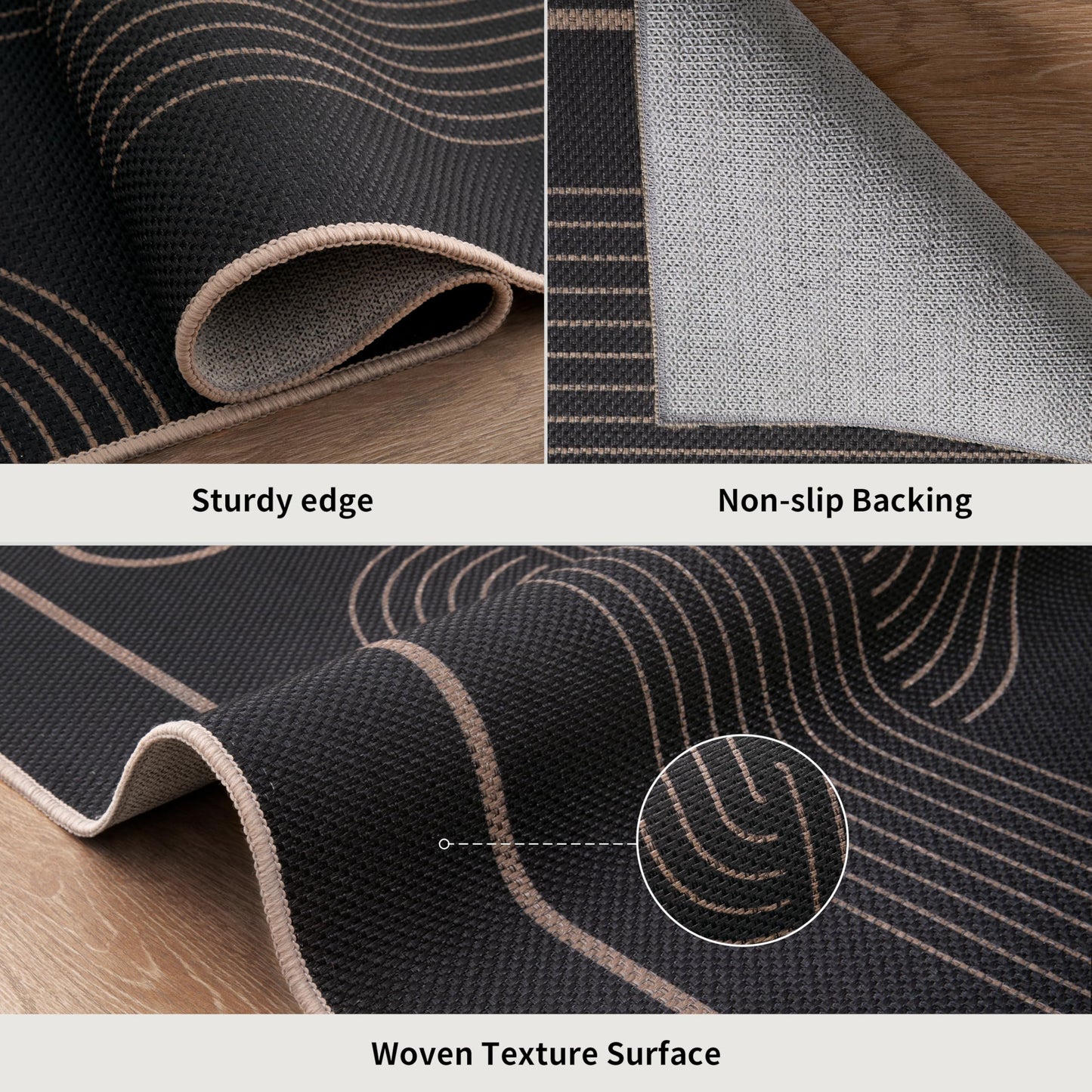 Tangsoo Geometric Line 3x5 Easy Jute Rug for Living Room,Washable Ultra Thin Area Rug Non-Slip Black Outdoor Mat,Boho Rainbow Front Door Carpet for Front Porch Entryway Bedroom Patio