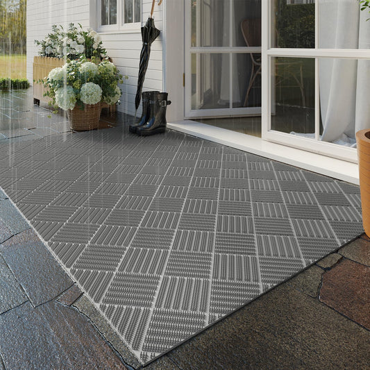 QiCaiJia Front Door Mat Outside Entrance Rubber 24''x36'', Non Slip Rubber Backing,Welcome Floor Doormat, All Weather, Porches Entryways Mudrooms Kitchens Grey