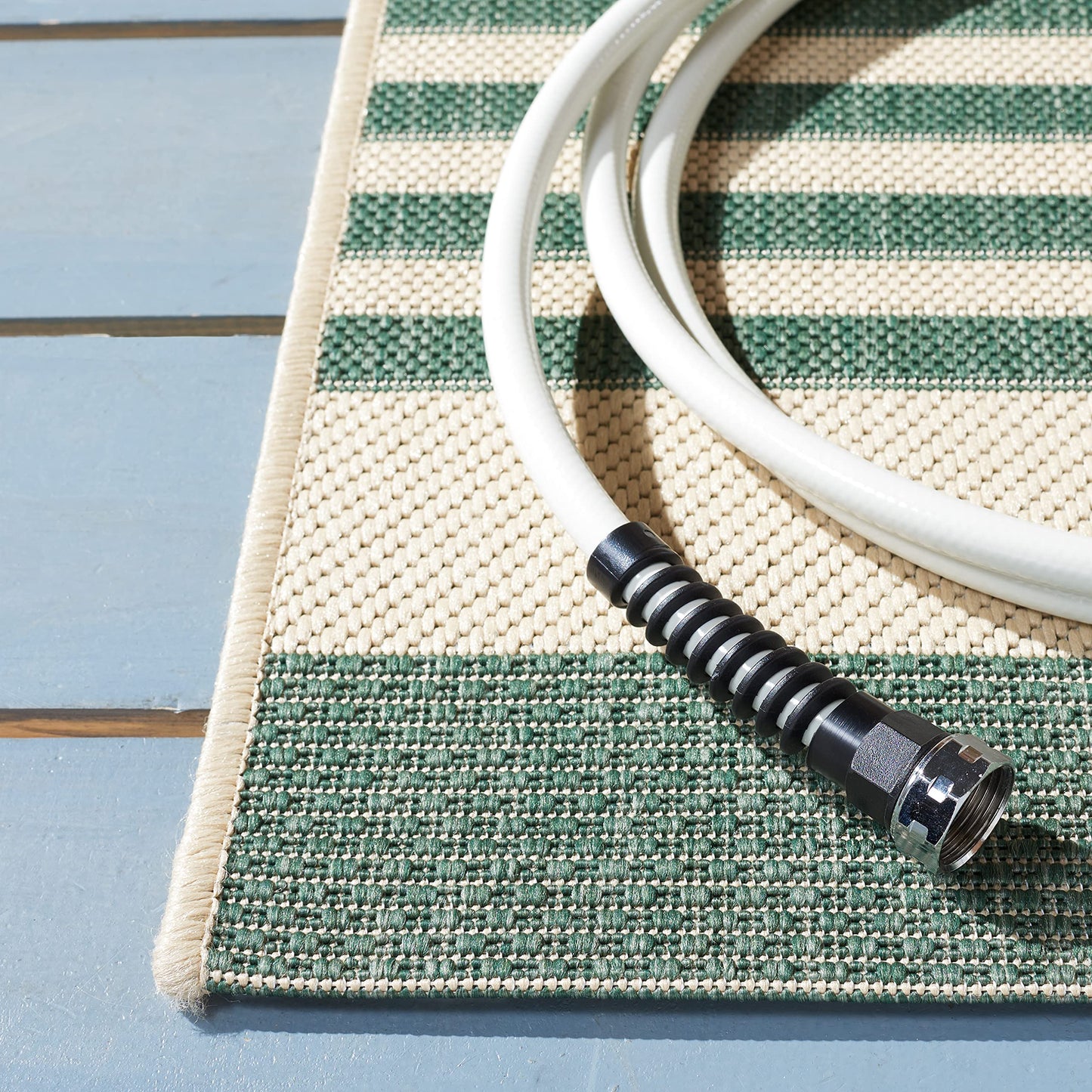 SAFAVIEH Courtyard Collection 2'7" x 5' Beige/Dark Green CY6062 Stripe Indoor/ Outside Waterproof Easy cleansingPatio Backyard Mudroom Area Mat