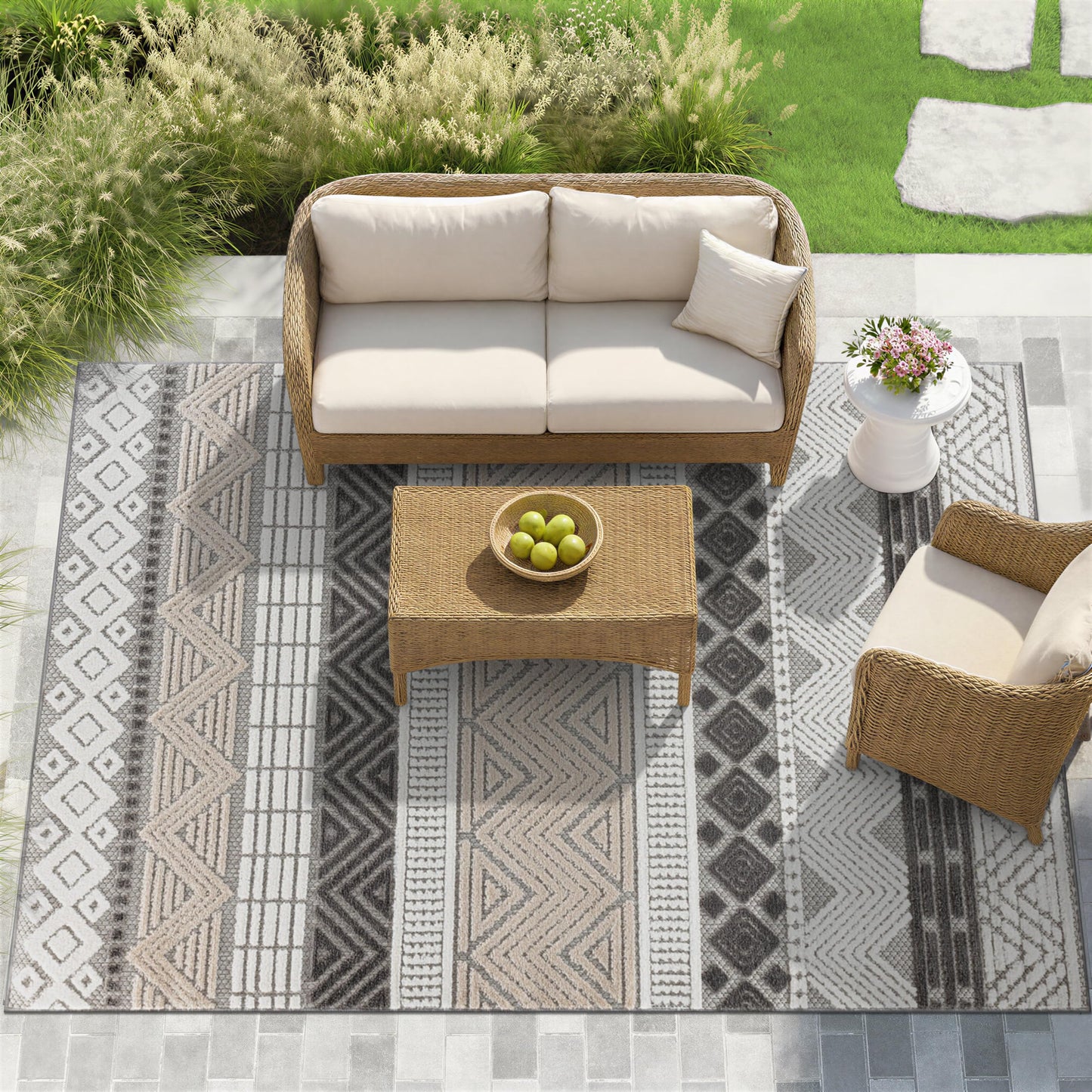Rugshop Marbella Contemporary Boho Non-Shedding Easy Cleaning Patio Deck Backyard Indoor/Outdoor Area Rug 7'10" x 10' Gray