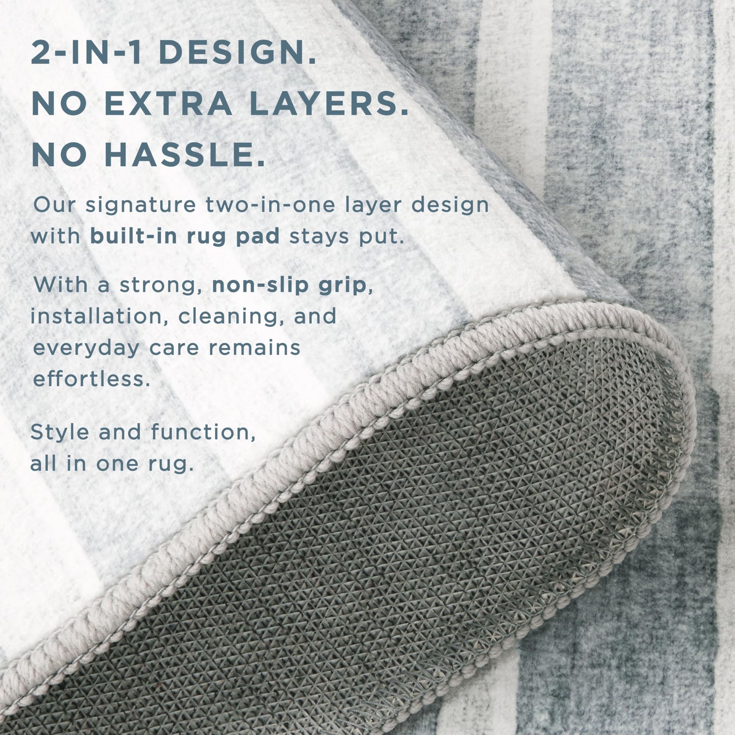 EVERWASH Haven Mod Geo Machine Washable Area Rug with Airflo Technology for Easy Clean, Ultra-Soft Pile, Built-in Rug Pad with Non-Slip Backing, Pet, Family & Allergy Friendly Rug, Blue, 8'x10'