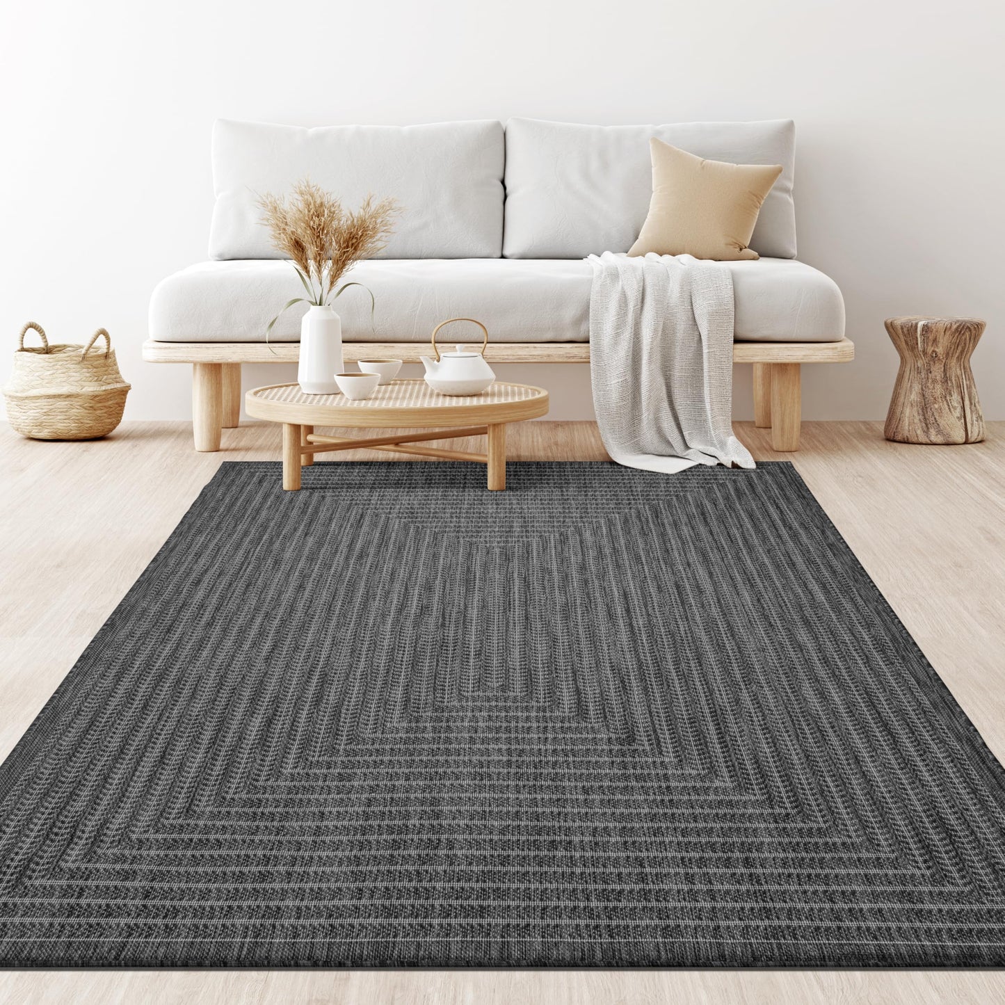 Adiva Rugs Outdoor Indoor Area Rug, Weather Resistant, Easy to Clean, Stain Resistant Floor Mat for Dining Room, Backyard, Deck, Patio (Pebble Weiss, 5' x 7')