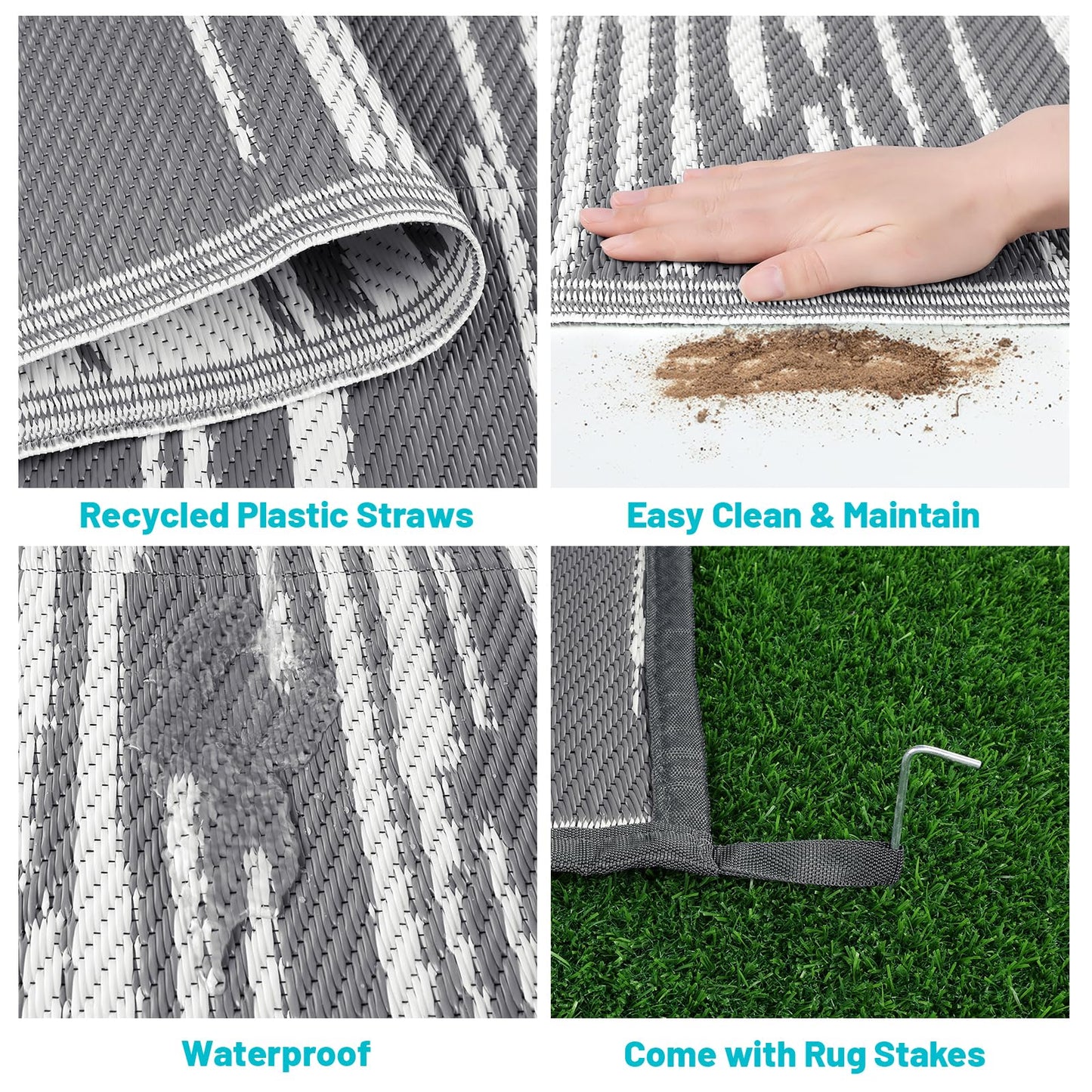 HEBE Outdoor Rug 9'x12' for Patios Clearance Waterproof Patio Mat Plastic Straw Rug Reversible RV Camping Tent Rug Outside Indoor Outdoor Area Rugs for RV,Deck,Beach,Balcony,Camper