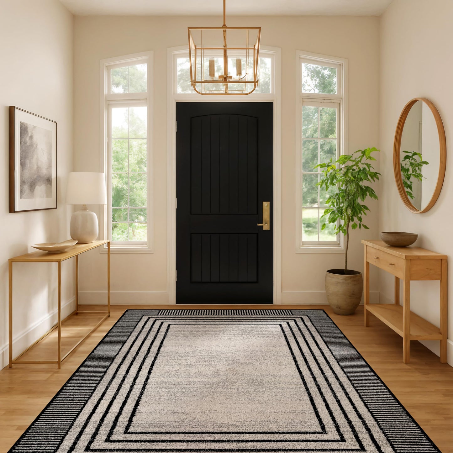 Rugshop Contemporary Geometric Bordered Indoor Area Rug for Living Room,Bedroom,Kitchen Rug Low Pile Rug with Jute Backing 5' x 7' Cream