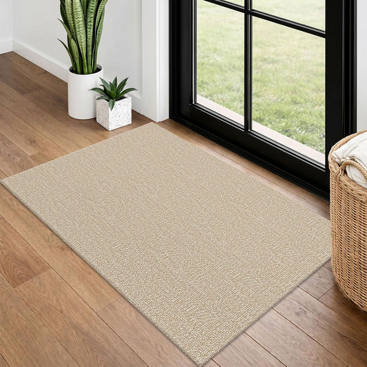 Lansny 2x3 Washable Area Rug Small Braided Cotton Entryway Rug with Non Slip Backing Kitchen Rugs Indoor Door Mat for Entrance Bathroom Foyer, Khaki/Beige