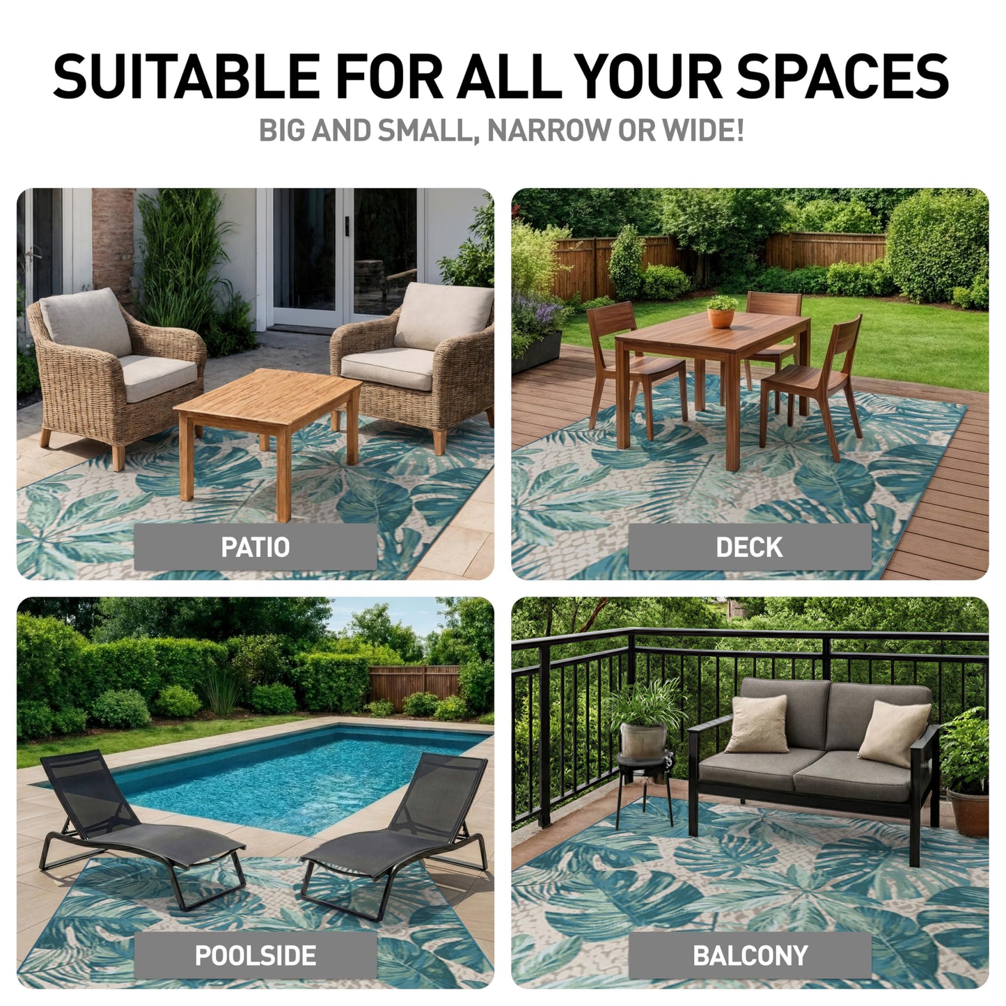 Rugshop Blue Contemporary Tropical Floral Indoor/Outdoor Area Rug — Weather Resistant for Living Room, Dining Room and Bedroom, 5'3" x 7'