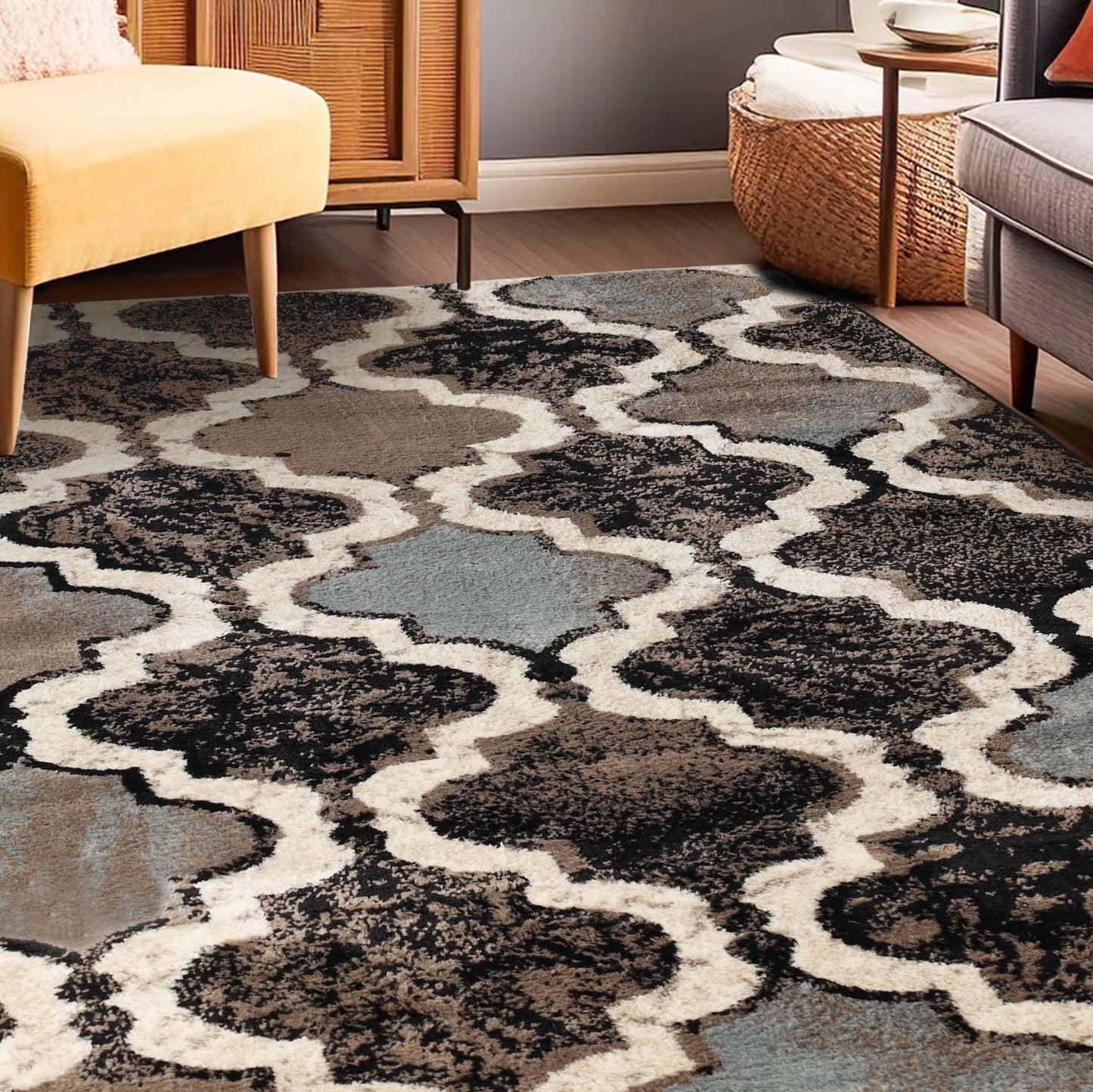 Superior Modern Indoor Area Rug, Non Slip Rug, 4'x6', A Chocolate
