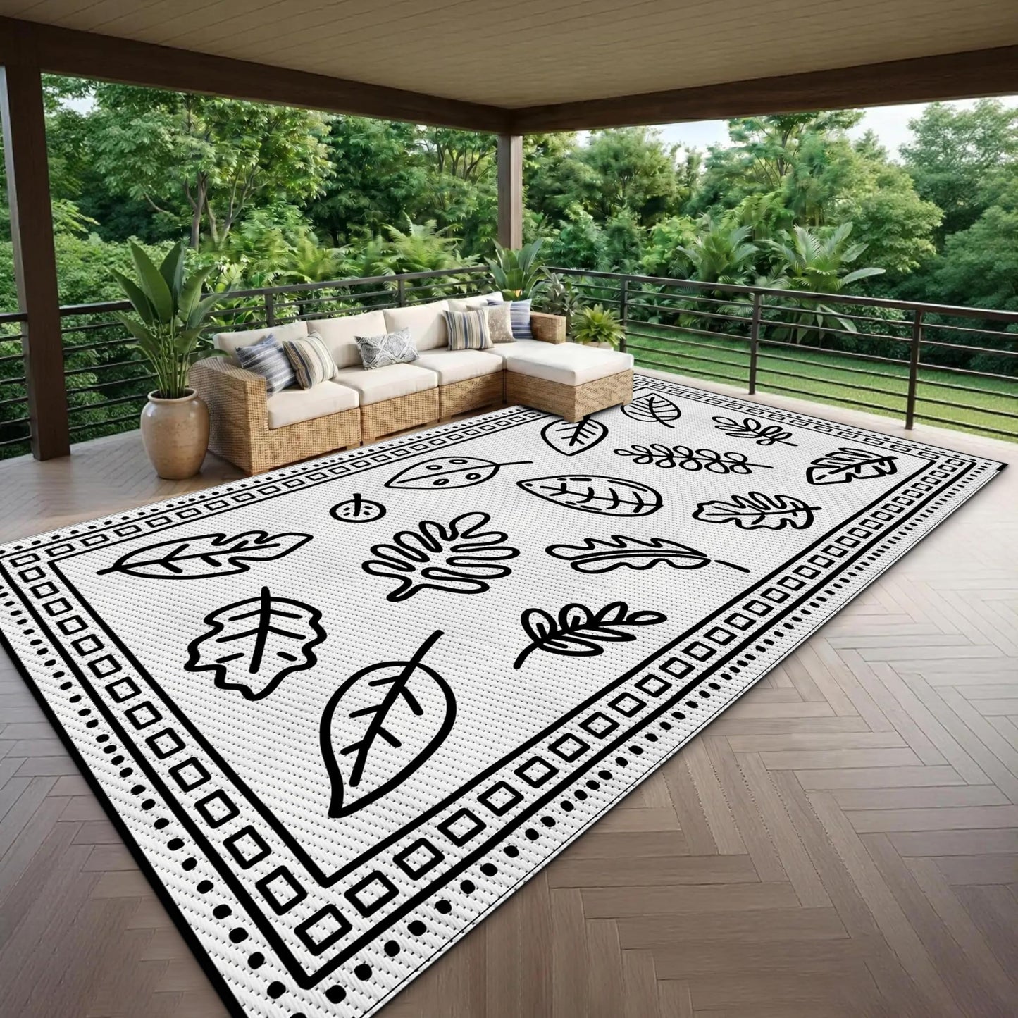 CircleRoad RV Outdoor Rug 9x12 Waterproof Patio Rug Mat with 4 Stakes UV Resistant Reverisble Plastic Straw Outdoor Rug with Carry Bag for RV Camping Picnic Beach Backyard