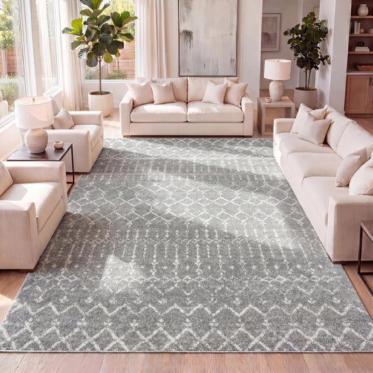 JONATHAN Y Boho Vintage Diamond Gray/Ivory Indoor Area Rug 10X13 ft, Moroccan Hype for Living Room, Bedroom, Kitchen, Office, Easy-Cleaning, High Traffic, Pet-Friendly, Non-Shedding (MOH101C-13)