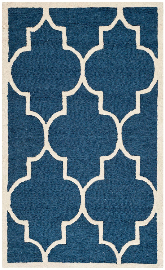 SAFAVIEH Cambridge Collection Accent Rug - 2' x 3', Navy & Ivory, Handmade Moroccan Trellis Wool, Ideal for High Traffic Areas in Entryway, Living Room, Bedroom (CAM134G)