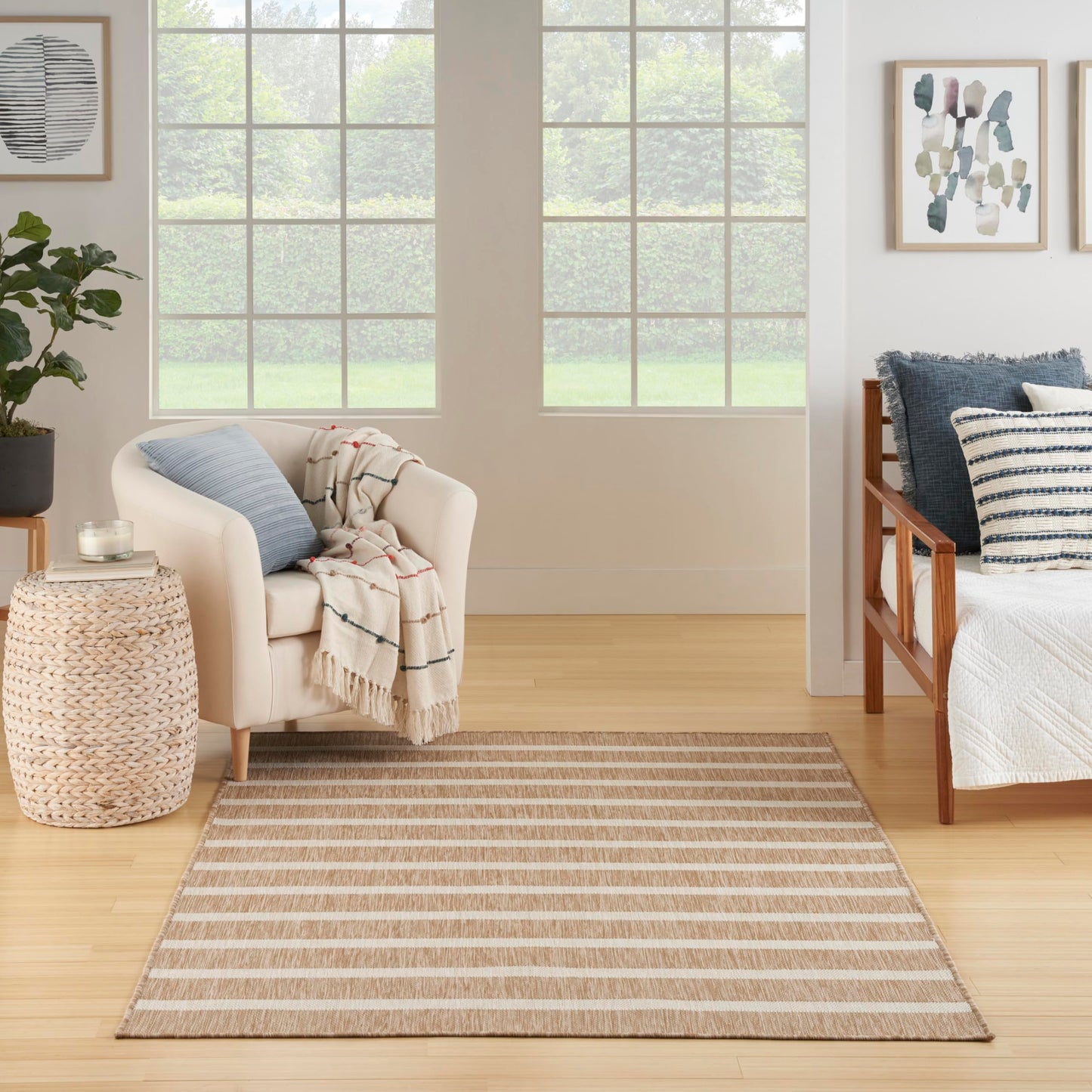 Nourison Home Positano Beige Ivory 7' x 10' Area Rug - Easy Clean, Non Shedding, Bed Room, Living Room, Dining Room, Kitchen (7' x 10')