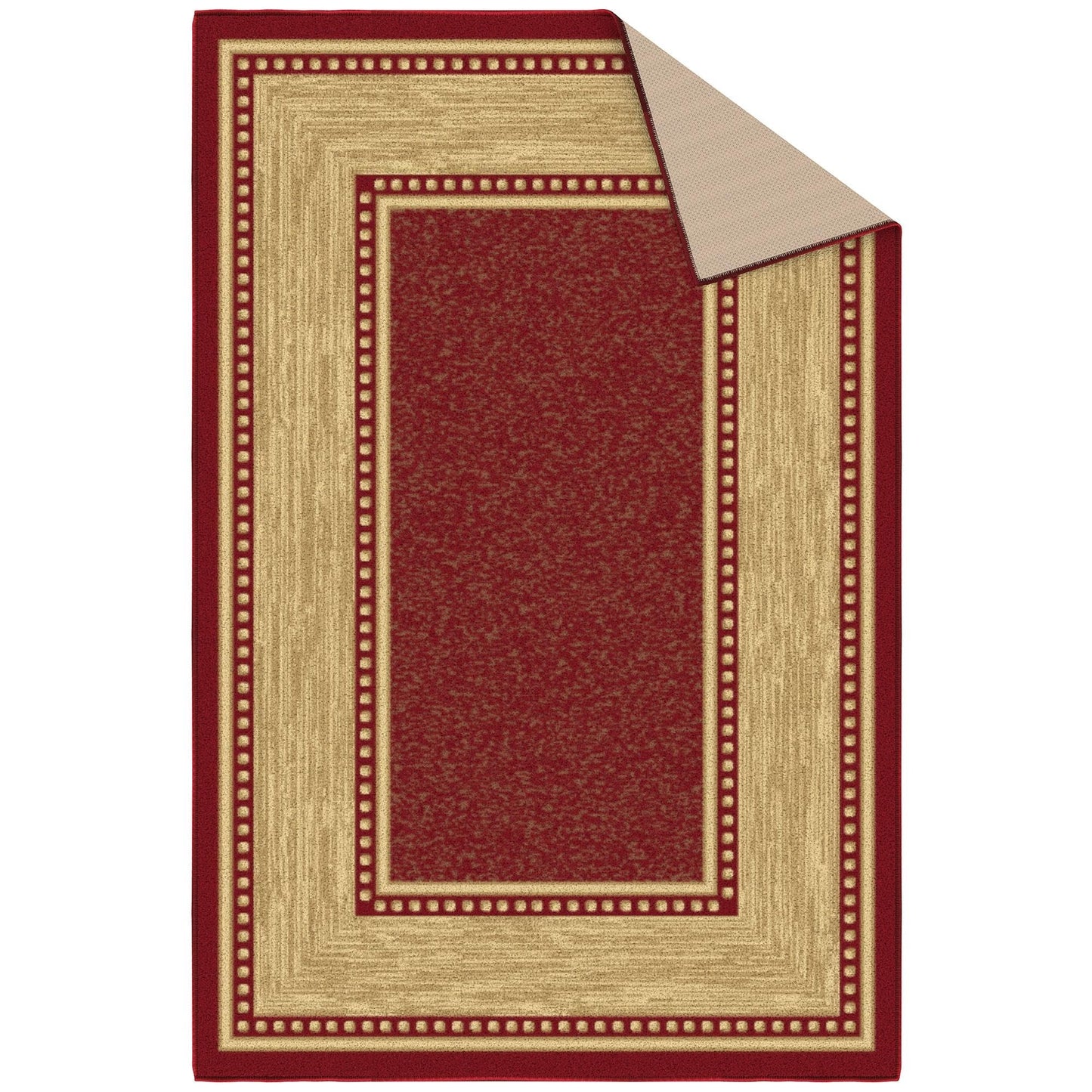 Ottomanson Area Rug 3'3" x 4'7" – Non Slip Rubber Backed Indoor Rug, Low Pile Accent Rug for Living Room, Bedroom, Entryway, Kitchen, Durable Floor Carpet, Border Red
