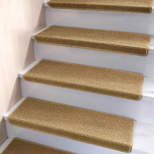 Brakki Bullnose Carpet Stair Treads, Non Slip Stair Treads for Wooden Steps Indoor, Stair Runner, Soft Stair Rugs, Edging Stair Protectors, Washable, 29.5"x9.5"x1.5" 14pcs, Beige
