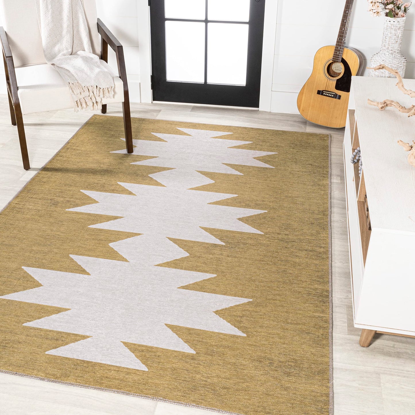 JONATHAN Y Machine Washable Moss/Cream Indoor Area Rug 3X5 ft, Chayton Minimalist Geometric for Living Room, Bedroom, Kitchen, Office, Easy-Cleaning, Pet-Friendly, Non-Shedding WSH110B-3