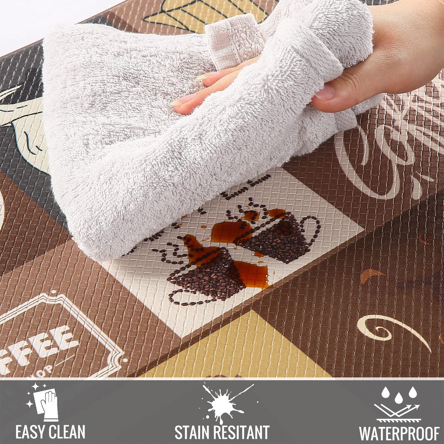PCSWEET HOME Coffee Kitchen Mats Sets 2 Piece Cushioned Anti Fatigue Kitchen Rugs,Farmhouse Kitchen Rugs Waterproof Non-Slip Comfort Mat for Kitchen, Home, Office, Laundry (Light Coffee)