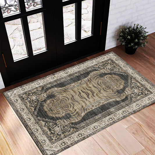 CHAMPLANT Washable Area Rug 2'x3' Door Mat Vintage Distressed Doormat Indoor Entrance Traditional Thin Rug Floral Print Non Slip Carpet for Kitchen Bathroom Bedroom Living Room
