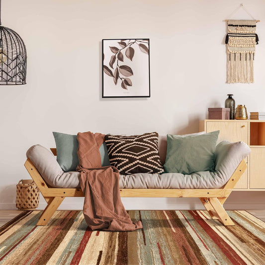 Superior Indoor Area Rug, Jute Backing, Striped Rugs for Entryway, Living Room, Kitchen Floors, Office, Plush Soft Floor Cover, Modern Abstract Rug, Fulgor Collection, 5' x 8', Beige Multi