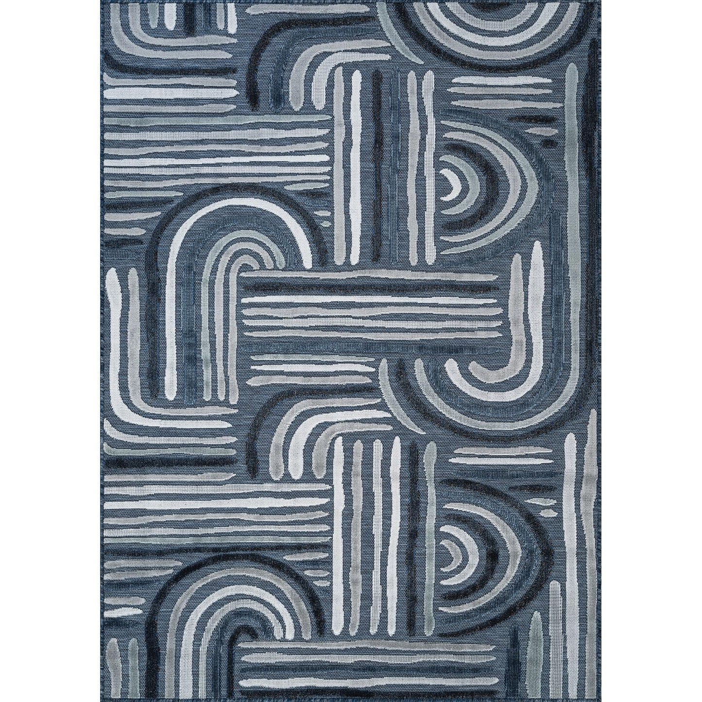 CAMILSON Indoor Outdoor Rug, Navy Blue 10x14 Geometric Arch Striped Large Area Rugs for Patio and Home Areas, Easy-Cleaning Non-Shedding Living Room, Garden and Deck Washable Outside Carpet 10 x 14