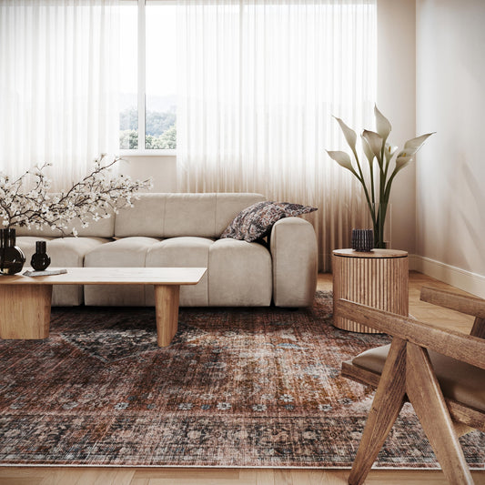 Nuloom Orielle Medallion 5' x 8' Machine Washable Area Rug for Living Room Bedroom Dining Room, Rust