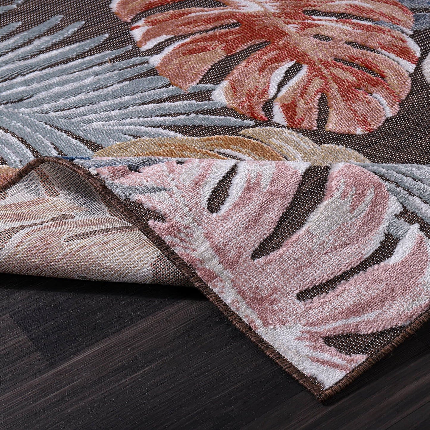 CAMILSON Indoor Outdoor Rug, Brown 10’x14’ Leaf Tropical Botanical Area Rugs for Indoor and Outdoor patios, Easy-Cleaning Non-Shedding Living Room, Garden and Kitchen Washable Outside Carpet (10x14)