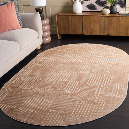 SAFAVIEH Oval Rug 5x8 - Loft Collection - Modern Design, Light Brown, Slip Resistant & Easy Cleaning, Ideal for Living Room, Bedroom, Dining Space (LFT601T)