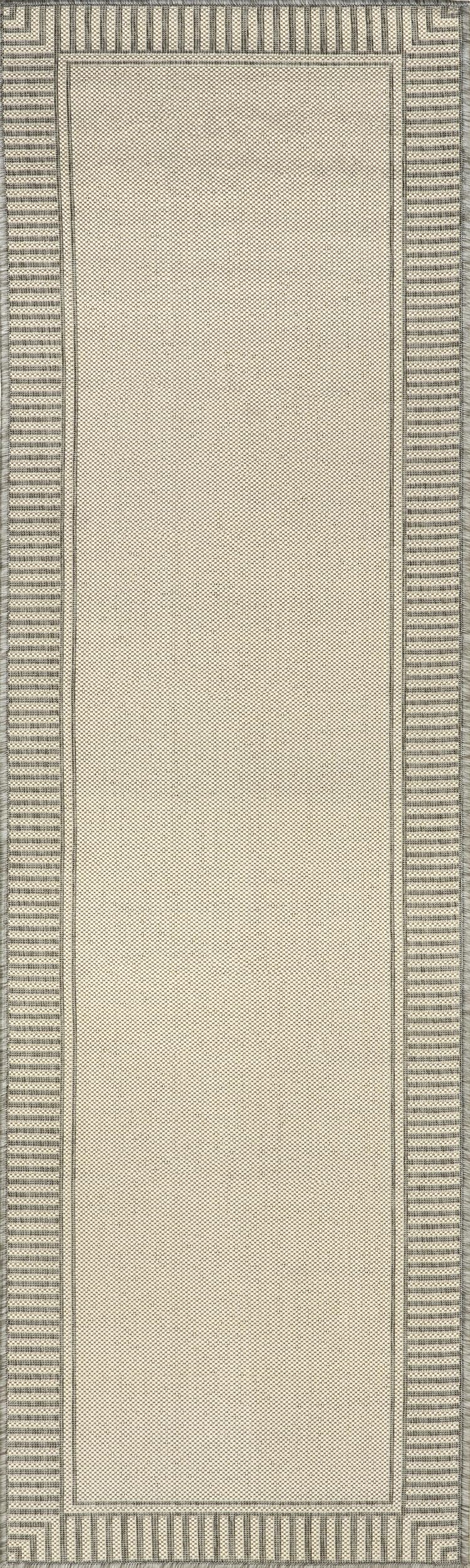 Nuloom Asha Light Grey/Ivory, 2' x 8', Casual, Striped Border, Soft and Cozy, High Traffic, Easy Clean, Durable Runner for Indoor/Outdoor Patio, Deck, Porch, Garden, Courtyard