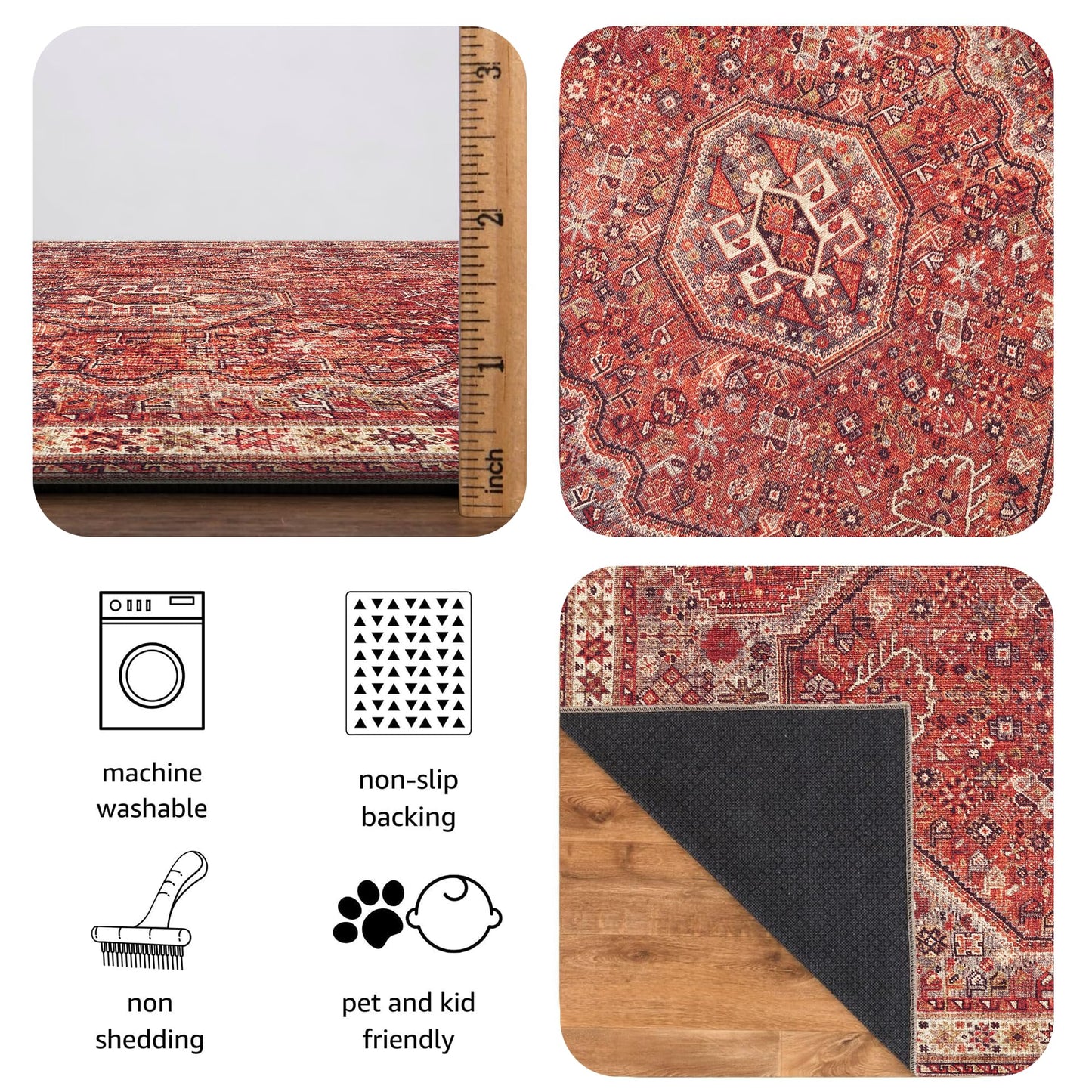 Keen Home Design 2x3 Rug - Machine Washable Entry Rug with Non-Slip Backing, Ideal for Enteryway, Kitchen, Bathroom, Laundry Room - Vintage, Easy Clean, Durable, Low Pile Rug - (2' x 3')