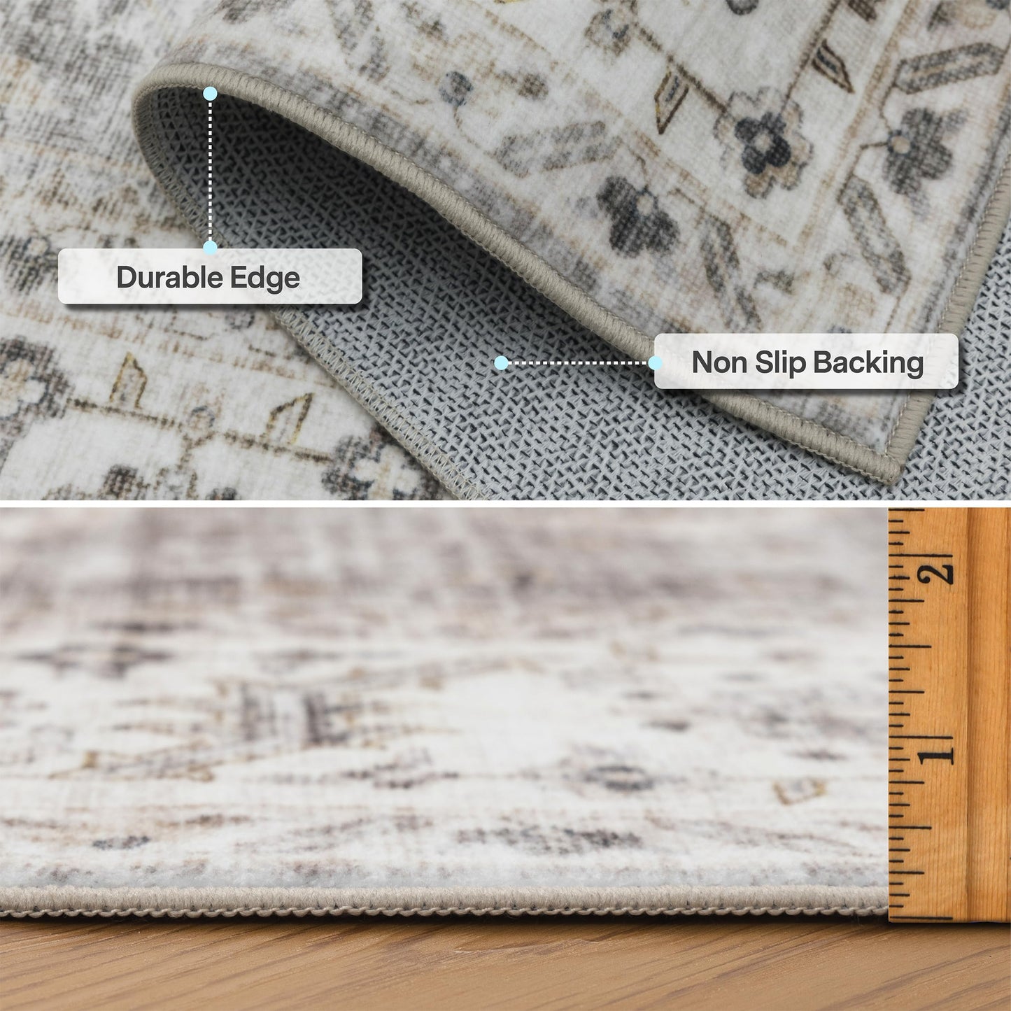 ReaLife Rugs Machine Washable Area Rug - Stain Resistant,Non-Shed - Eco-Friendly,Non-Slip, Family & Pet Friendly - Made from Premium Recycled Fiber - Vintage Bohemian Medallion - Beige Ivory, 3' x 5'