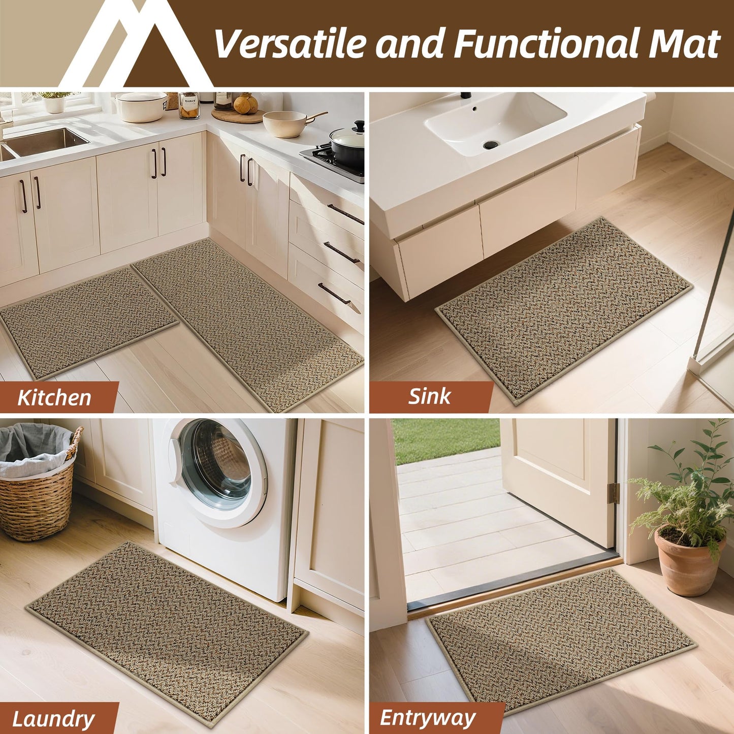 COSY HOMEER Kitchen Rugs Non-Slip Washable Kitchen Floor Mats 20"x32" Taupe