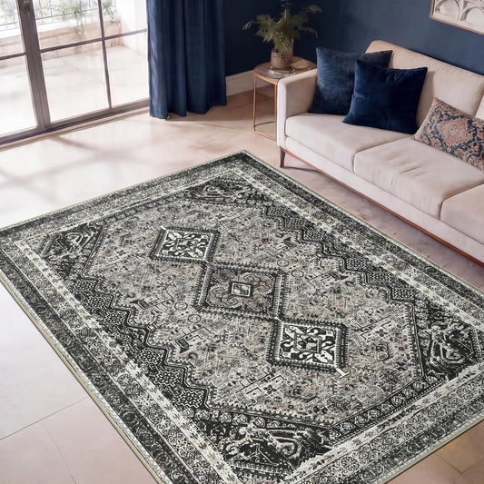 Keen Home Design 3x5 Rug - Machine Washable Entry Rug with Non-Slip Backing, Ideal for Enteryway, Kitchen, Bathroom, Laundry Room - Vintage, Easy Clean, Durable, Low Pile Rug - (3' x 5')