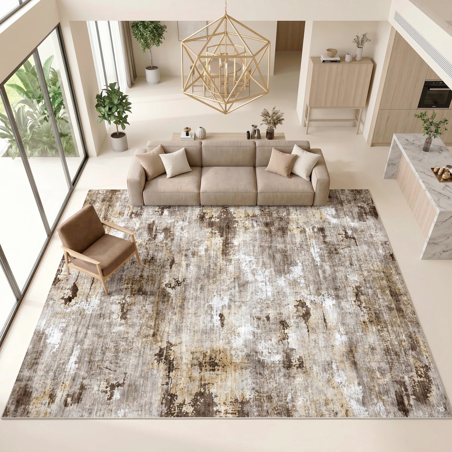 Cnythlis Washable Area Rug, Vacuum Friendly, Pet Friendly, Water & Stain Resistant, 0.3" Low Pile, Non-Slip Backing, for Hardwood Floors Living Room Bedroom Dining Room, 9'x12', Neutral Taupe