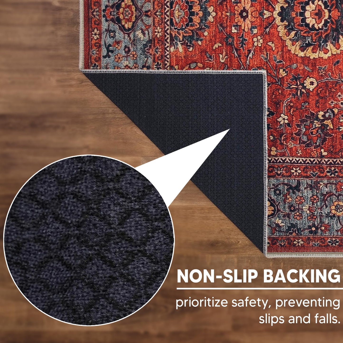Keen Home Design 6x9 Rug - Machine Washable Area Rug with Non-Slip Backing, Ideal for Living Room, Dining Room, Bedroom - Vintage, Easy Clean, Durable, Low Pile Rug - (6' x 9')