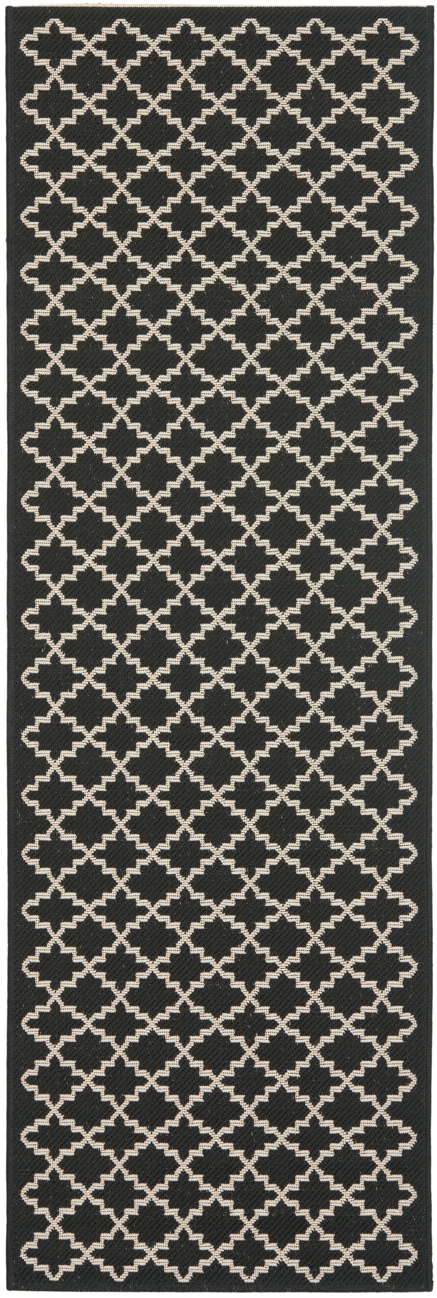 SAFAVIEH Washable Rug Outdoor Courtyard Collection - 2'3" x 6'7" Runner, Black & Beige, Non-Shedding & Easy Cleaning, Ideal for Patio, Entryway, Mudroom, Hallway, Kitchen (CY6919-226)