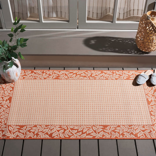 SAFAVIEH Washable Rug Outdoor Courtyard Collection - 2'7" x 5', Natural & Terracotta, Non-Shedding & Easy Cleaning, Ideal for Patio, Backyard, Mudroom (CY0727-3201)