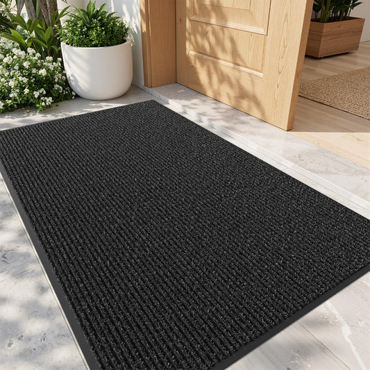 Bathway Front Door Mat 3' x 5' Indoor Outdoor Doormat Heavy Duty Commercial Rugs for Entryway, Waterproof & Mud-Scraping Floor Mat Low Profile, Black Non-Slip Entry Mat for Office Industrial Garage