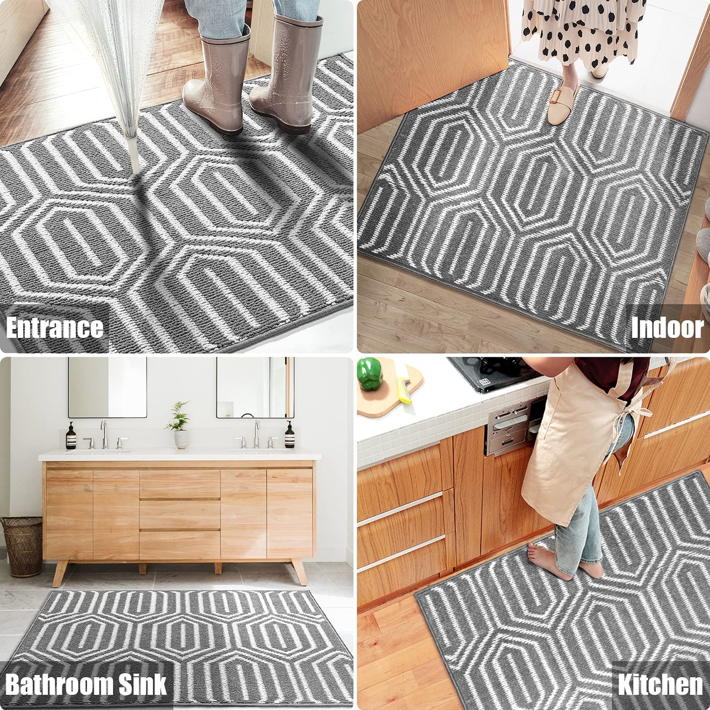 Indoor Doormat 32"x 40", Absorbent Front Back Door Mat, Rubber Backing Non Slip Floor Mats Inside Mud Dirt Trapper Outside Entrance Door Rug Carpet, Machine Washable Low Profile-Grey Time Cloister