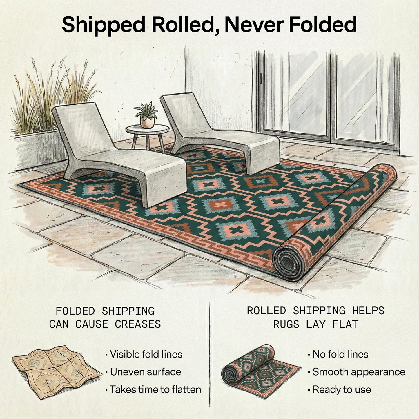 Fab Habitat Outdoor Rug - Waterproof, Fade Resistant, Crease-Free, Reversible - Premium Recycled Plastic - Vintage Boho Kilim - Patio, Deck, Porch, Balcony, Laundry Room - Lhasa - Green - 4 x 6 ft