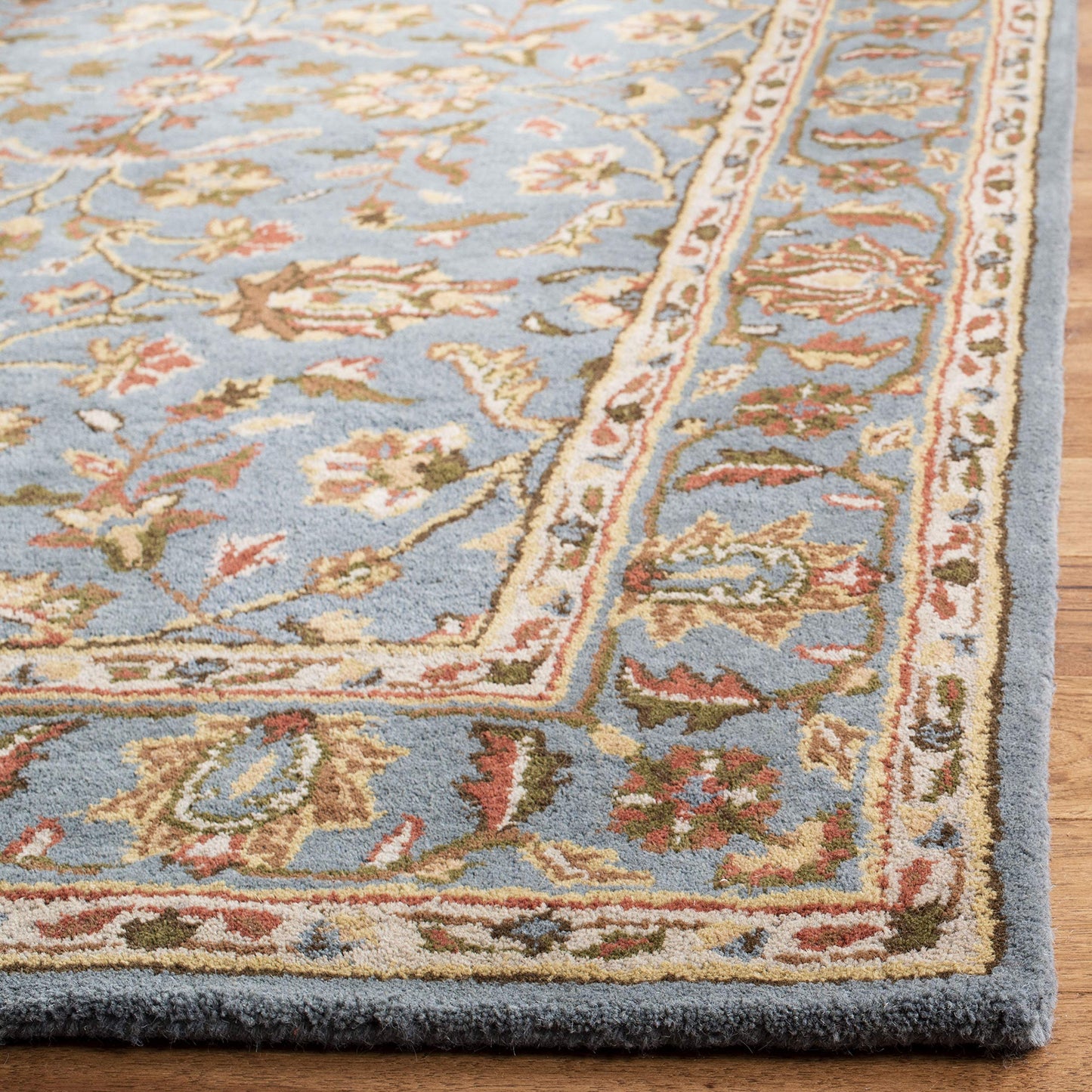 SAFAVIEH Heritage Collection Accent Rug - 4' x 6', Blue & Blue, Handmade Traditional Oriental Wool, Ideal for High Traffic Areas in Entryway, Living Room, Bedroom (HG969A)
