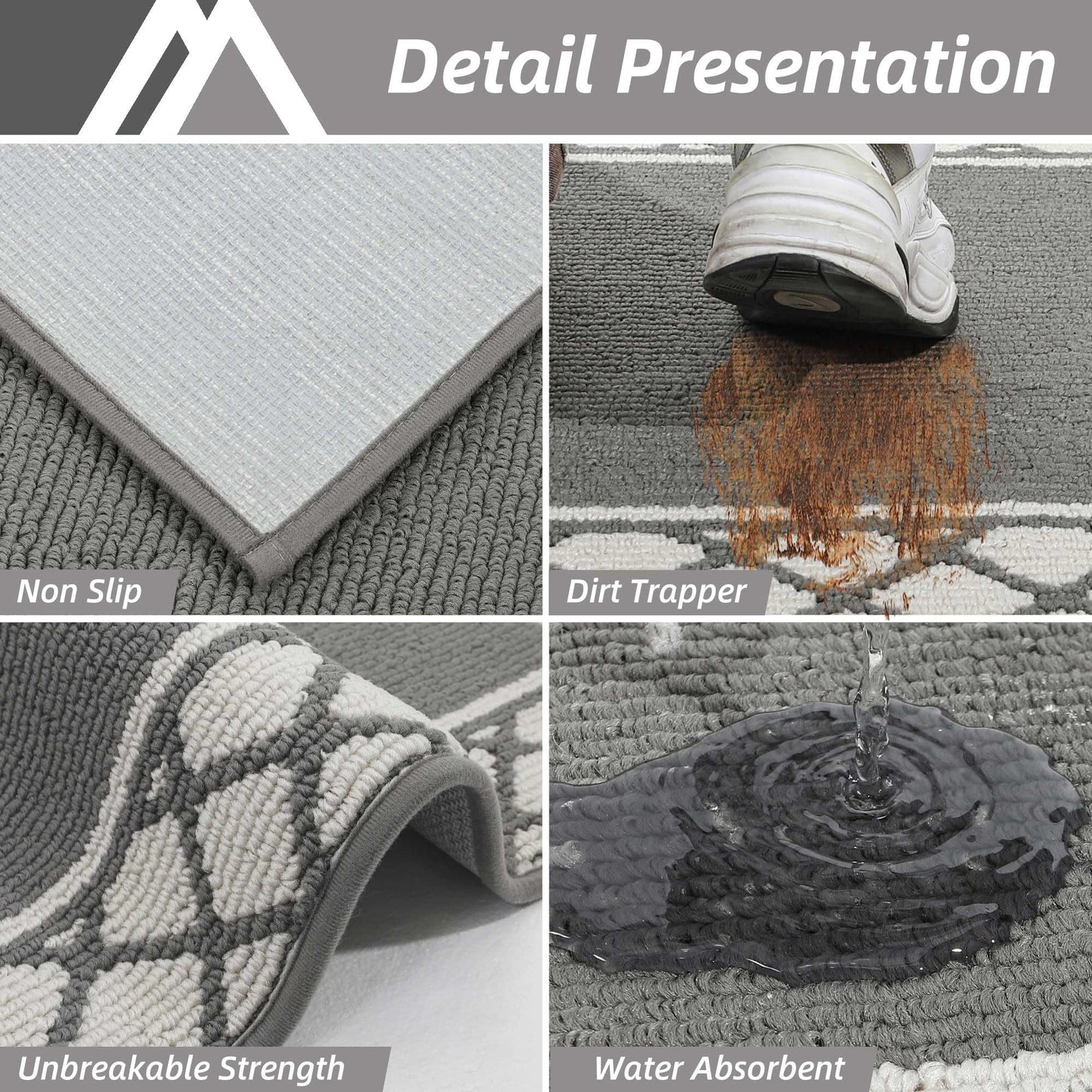 COSY HOMEER Washable Kitchen Rugs Sets of 2 Non-Slip Kitchen Mats for Floor Absorbent Kitchen Runner Rug for Kitchen Carpet,Sink Mat and Laundry, 20"x30"+20"x48",Grey