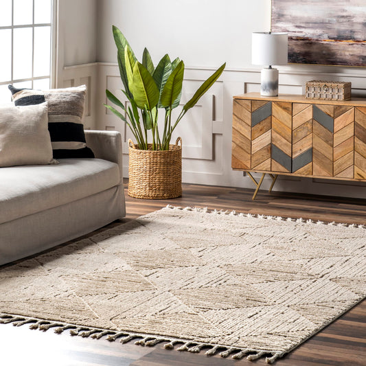 Nuloom Kerry Beige, 6'7" x 9', Geometric, Soft and Cozy, High Traffic, Stain Resistant, Easy Clean, Durable Area Rug for Bedroom, Living Room, Dining Space, Den, Foyer, Entryway