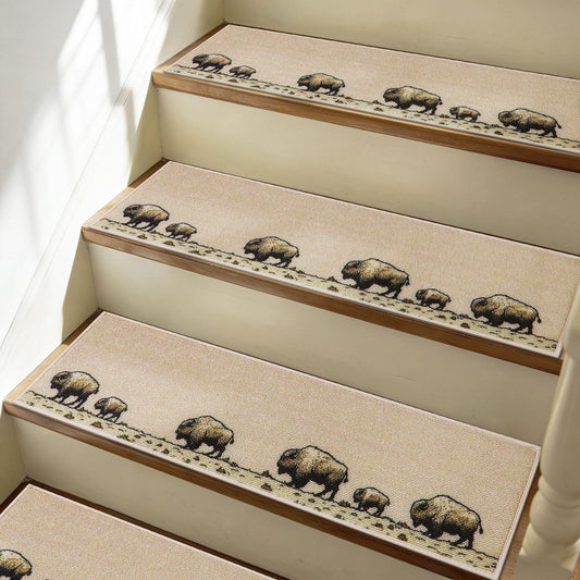 MatMaven Stair Treads for Wooden Steps Indoor,4 Pack 8"x30" Non Slip Machine Washable Carpet Stair Treads,Stair Runner Rugs with Peel & Stick Reusable TPE Backing for Kids Elders & Pets,Beige(Bison)