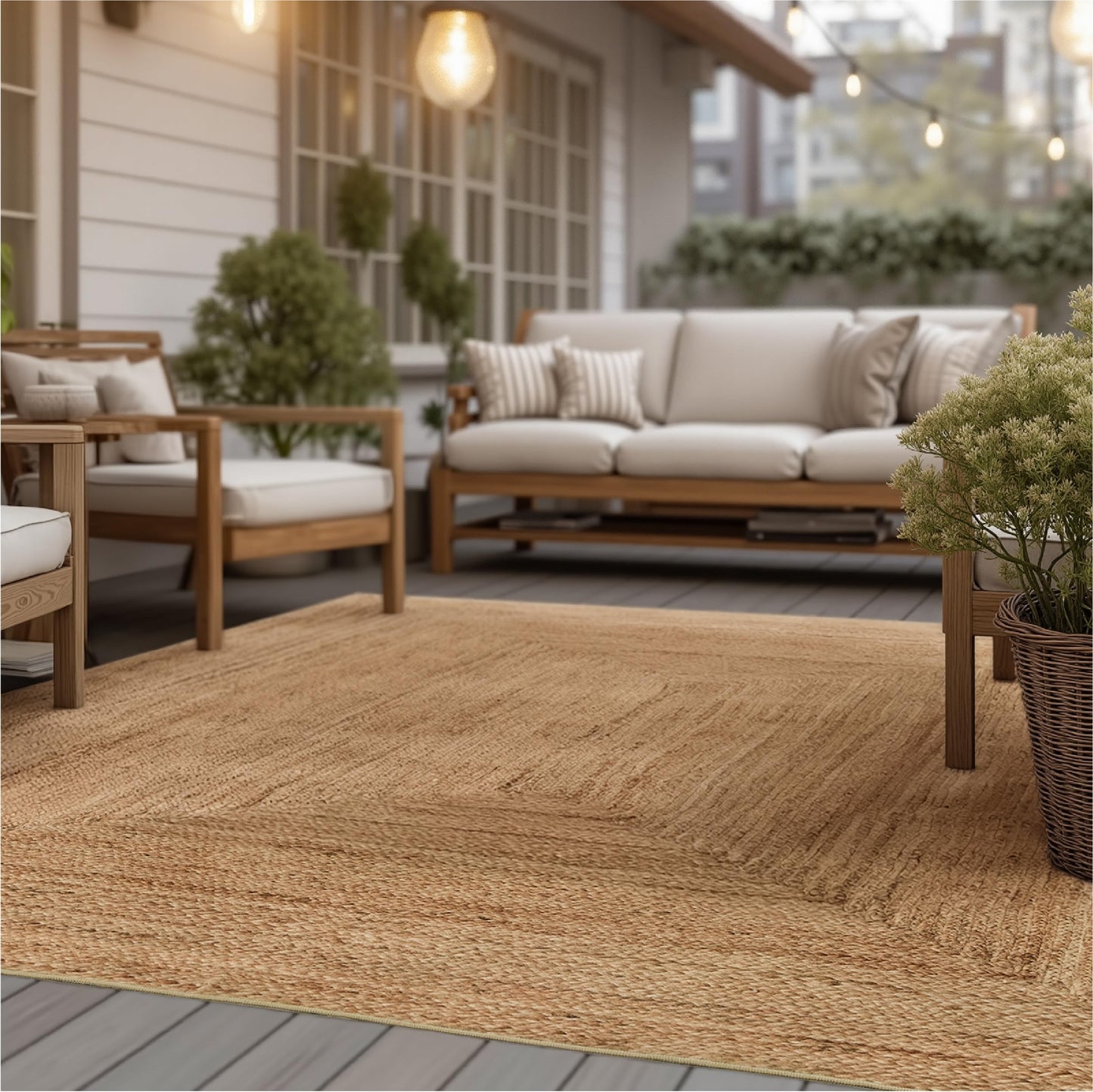 Bedsure 5x7 Printed Jute-Look Rug for Living Room, Machine Washable Rugs, Jute-Look Rug, Non-Slip Backing, Non-Shedding