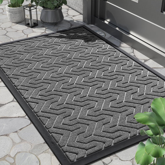 Yimobra Front Door Mat Outside Entrance 29.5x17, Waterproof Heavy Duty Outdoor Mats for Front Door, Non Slip Rubber Entry Mat for Garage Patio Indoor, Grey