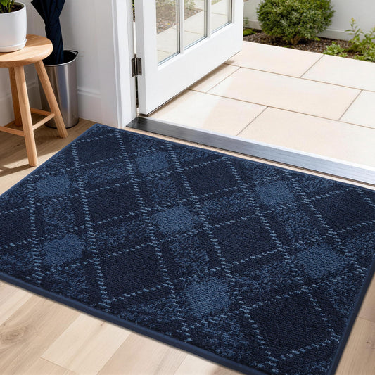 COSY HOMEER Door Mat Non-Slip, Soft Absorbent TPR Backing Doormat for Front Door Inside Entrance, Washable Low Profile Mats for Pets & Family, 20" x 32", Navy Blue