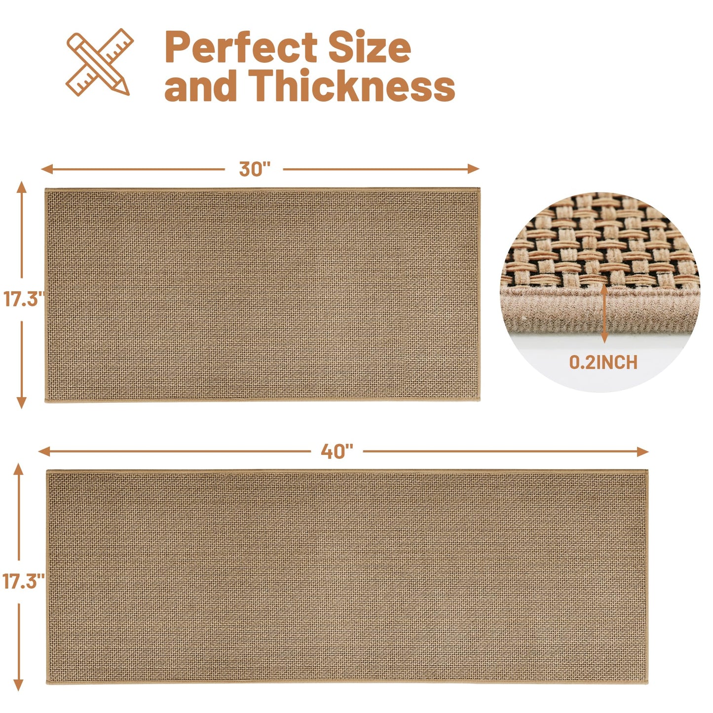 Beige Kitchen Rugs Non Slip Washable Set of 2 PCS, Cushioned Rugs for Kitchen Floor, Absorbent Runner Rug Comfort Mats with Rubber Backing for Kitchen, Hallway, Bathroom, Bedroom, 17.3"x30"+17.3"x47"