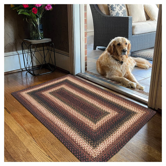 Prescott Jute Braided Rugs 20x30 - Primitive Black and Burgundy Rug for Entryway, Kitchen and Bathroom
