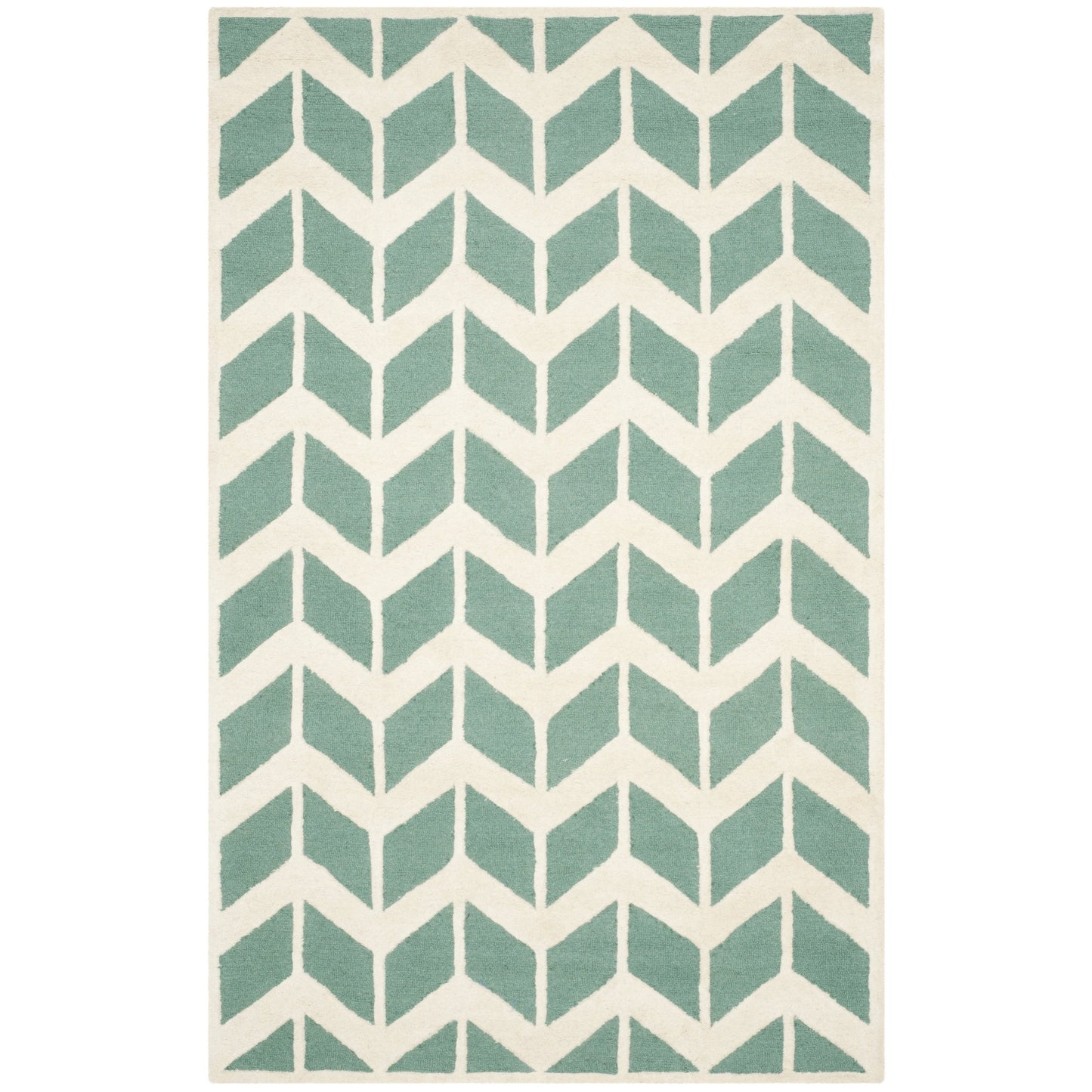 SAFAVIEH Cambridge Collection Area Rug - 6' x 9', Teal & Ivory, Handmade Chevron Wool, Ideal for High Traffic Areas in Living Room, Bedroom (CAM718T)