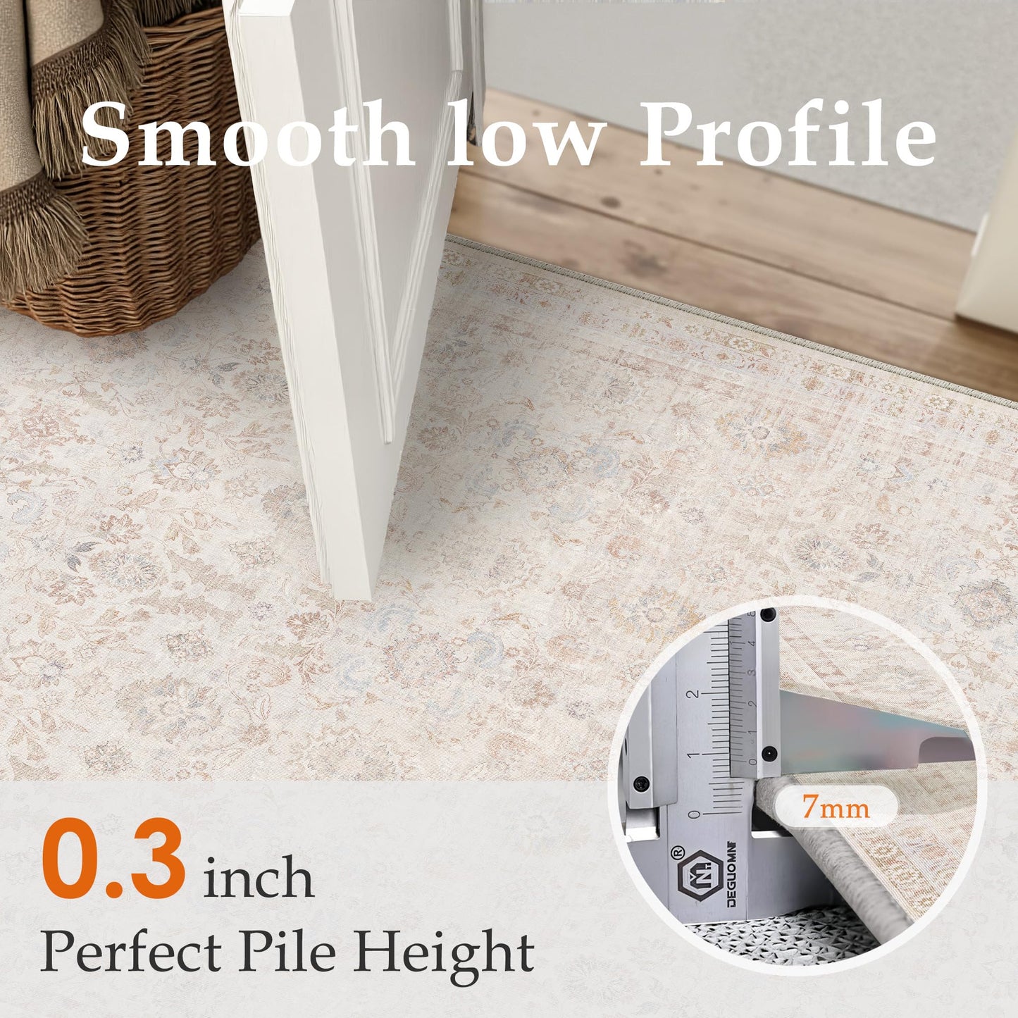 WondRg 2x6 Washable Neutral Hallway Runner Rug Kitchen Beige Modern Low Pile Non Slip Area Rug Soft Floral Stain Resistant Carpet Distressed Door Mat Entryway Bedroom Living Room Indoor Stair